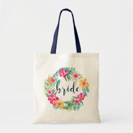 Blauer Typografie und tropische Blume Kranz Tragetasche