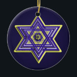 Blauer u. gelber gesponnener Davidsstern Keramikornament<br><div class="desc">Vervollkommnen Sie für Chanukka,  oder jederzeit des Jahres,  löste ein tiefer blauer Hintergrund einen verwickelten Davidsstern Im Blau und im Gelb aus.</div>