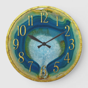 Blauer u. grüner Achat Geode mit Große Wanduhr