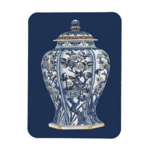 Blauer u. weißer Porzellan-Vase durch Magnet