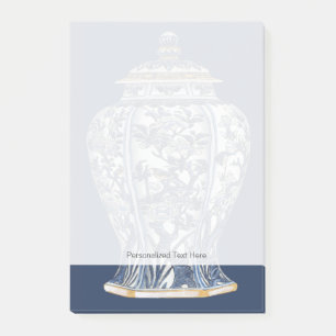 Blauer u. weißer Porzellan-Vase durch Post-it Klebezettel