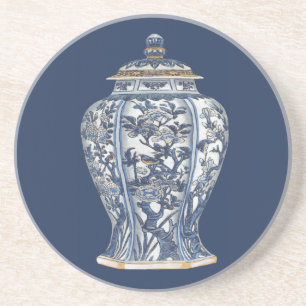 Blauer u. weißer Porzellan-Vase durch Untersetzer
