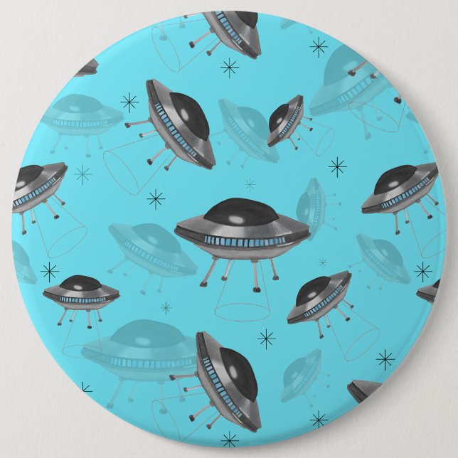 Blauer UFO-Knopf Button (Vorderseite)