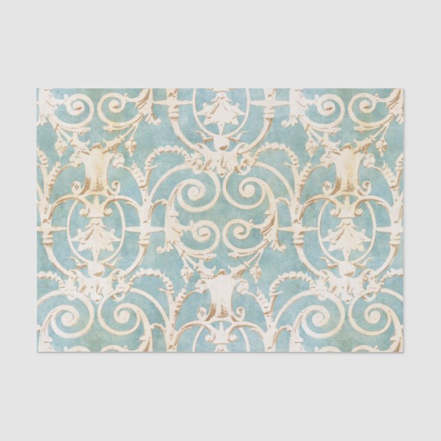 Blauer und beige Damast Seidenpapier (Vorderseite)