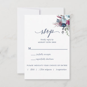 Blauer und Berry Floral mit/ohne Mahlzeiten UAWG RSVP Karte