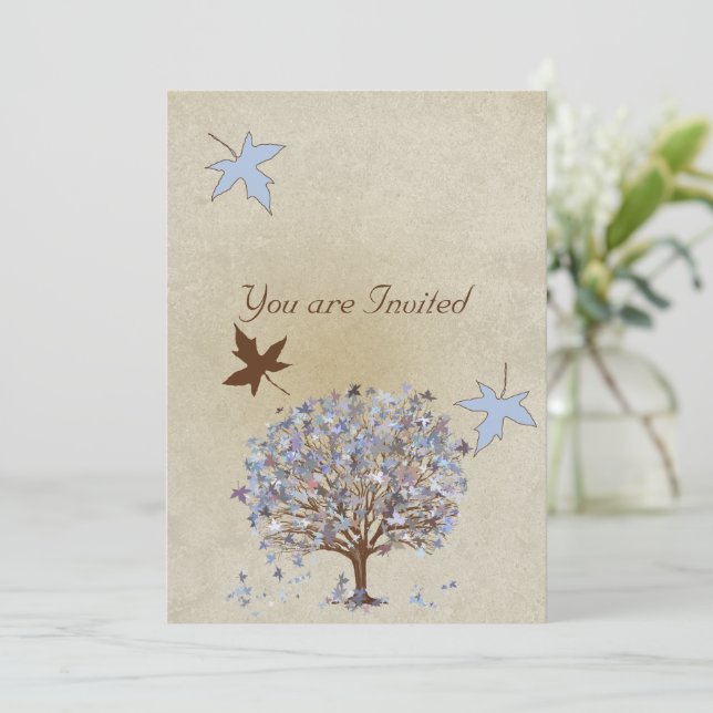 Blauer und brauner Baum - Einladung zum Hochzeitsf (Stehend Vorderseite)