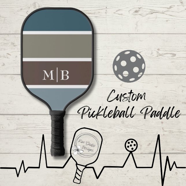 Blauer und brauner Farbblock mit Initialen Pickleball Schläger (Von Creator hochgeladen)