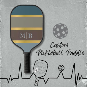 Blauer und brauner Farbblock mit Initialen Pickleball Schläger
