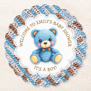 Blauer und brauner gehäkelter Teddybär It's a Boy Untersetzer