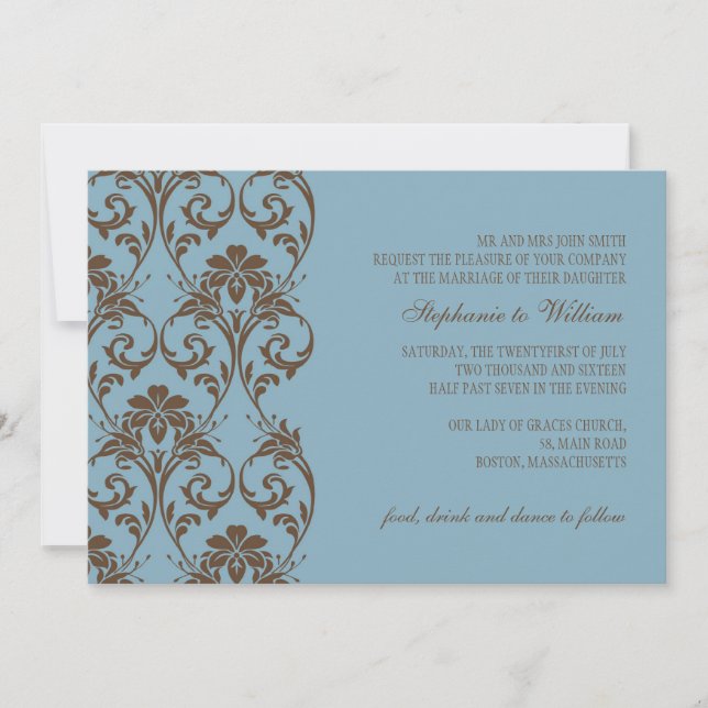 Blauer und brauner Jahrgang Hochzeit Einladung (Vorderseite)