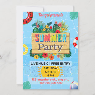 Blauer und brauner Sommer Beach Party Poster Einladung