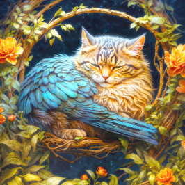 Blauer und brauner Tabby Katze mit Federn