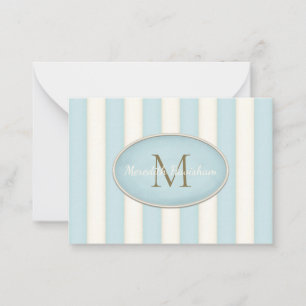 Blauer und cremefarbene Streifen Bronze Monogram k Mitteilungskarte