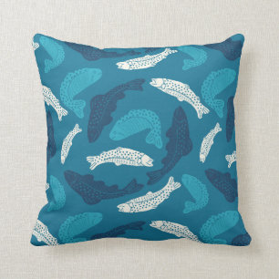 Blauer und Elfenbeinforelle, Gemusterte Fische Kissen