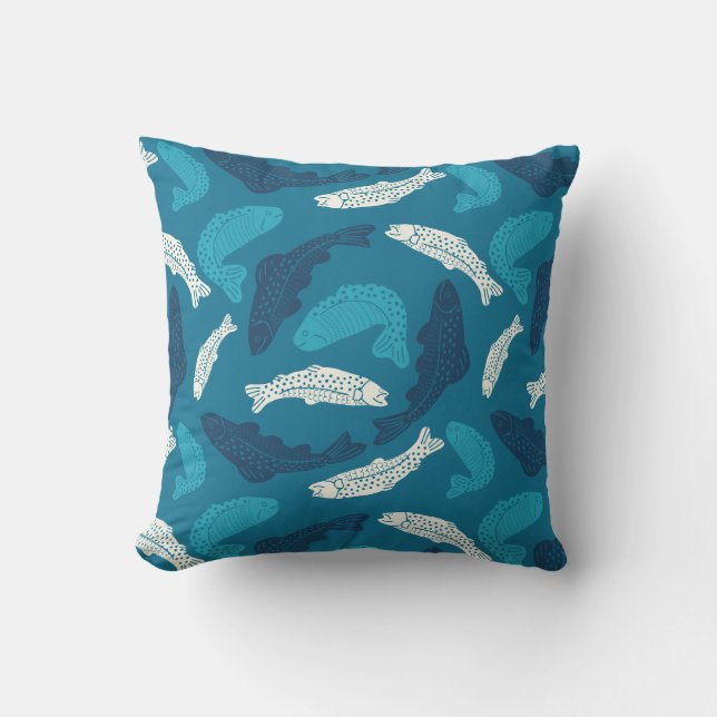 Blauer und Elfenbeinforellen, Gemusterter Fisch Kissen (Vorderseite)