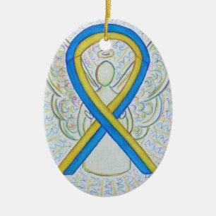 Blauer und gelber Angel Keramik Ornament