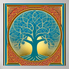 Blauer und gelber Baum des Lebensgeplagten Poster