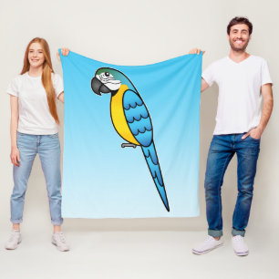 Blauer und gelber Cartoon Ara Papagei Vogel Fleecedecke