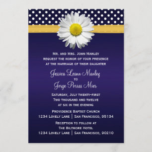 Blauer und gelber Daisy Hochzeitsempfang Einladung