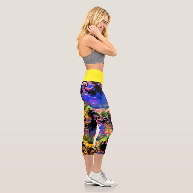 Blauer und gelber Farbmix Hochglanz-Capri Legierun Capri Leggings (Rechts)