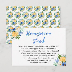 Blauer und gelber floraler Hochzeits-Honeymoon-Fon Begleitkarte