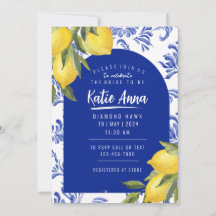 Blauer und gelber Lemon Bridal Dusche Einladungen