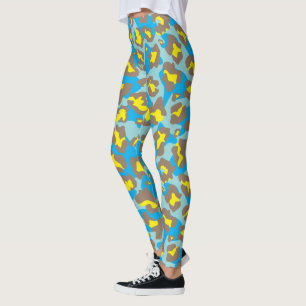 Blauer und gelber Leopardenprint Leggings