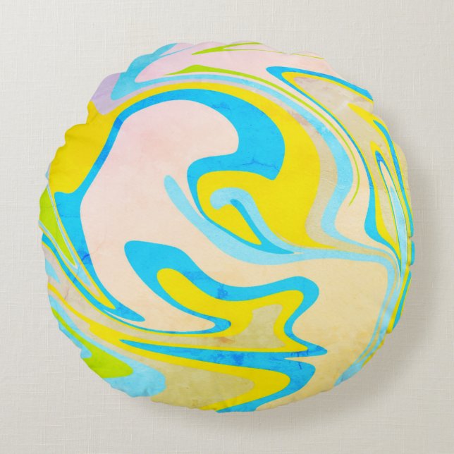 Blauer und gelber Marmor Print Round Kissen (Vorderseite)
