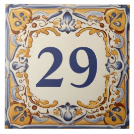 Blauer und gelber Mittelmeerraum Hausnummer Plaque Fliese