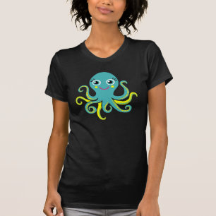Blauer und gelber Oktopus T-Shirt