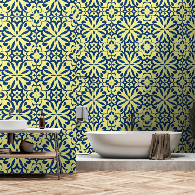 Blauer und gelber Östlicher Dekor Tapete (Badezimmer)