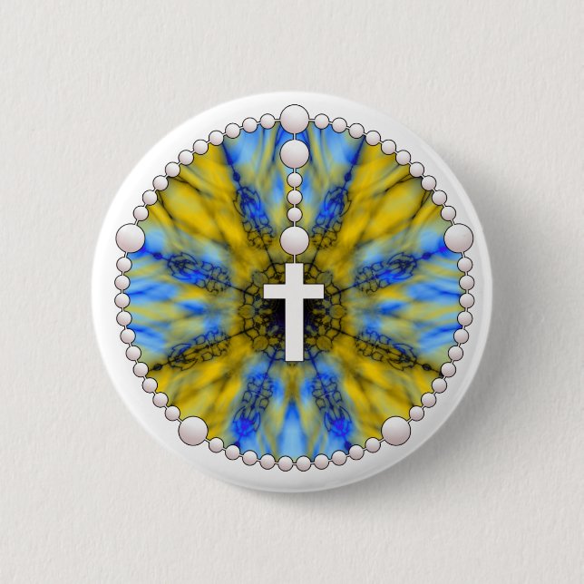 Blauer und gelber Rosenbeet-Traum-Fänger Button (Vorderseite)