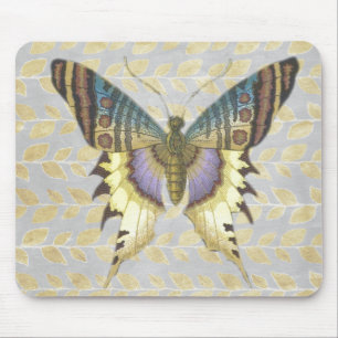 Blauer und gelber Schmetterling im Vintage-Stil Mousepad