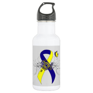 Blauer und gelber Streifen mit Butterfly Trinkflasche