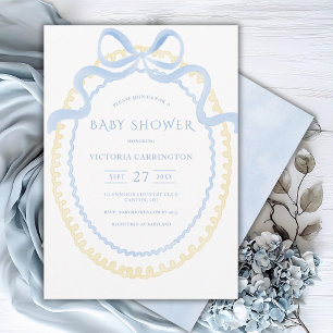 Blauer und gelber Vintager Ribbon Babydusche Einladung
