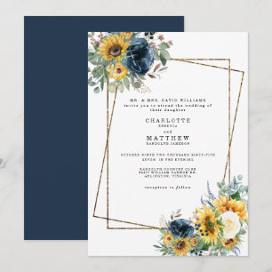 Blauer und gelber Wasserfarbenfroher Hochzeitselte Einladung