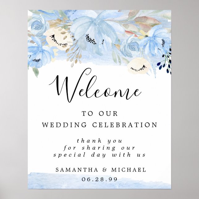 Blauer und goldene Blume Herzlich willkommen auf u Poster (Vorne)