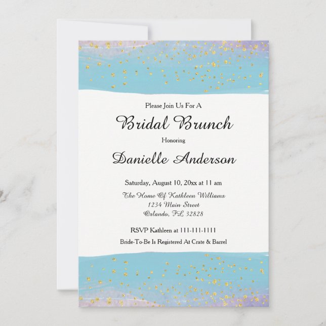 Blauer und goldene Brautdusche Einladung (Vorderseite)