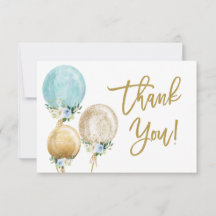 Blauer und goldener Ballon Babydusche Danke