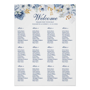 Blauer und goldener Blumenzauber Poster
