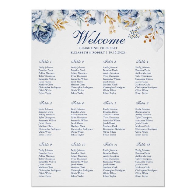 Blauer und goldener Blumenzauber Poster (Vorderseite)