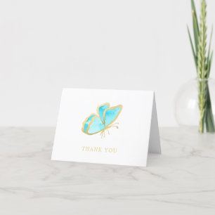 Blauer und goldener eleganter Schmetterling Dankeskarte