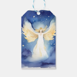 Blauer und goldener Engel, Sterne, Himmelskörper, Geschenkanhänger