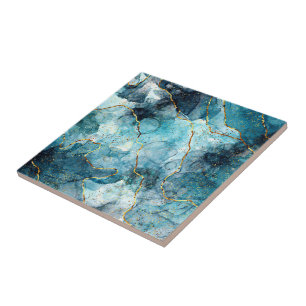 Blauer und goldener glänzender Marmor Fliese