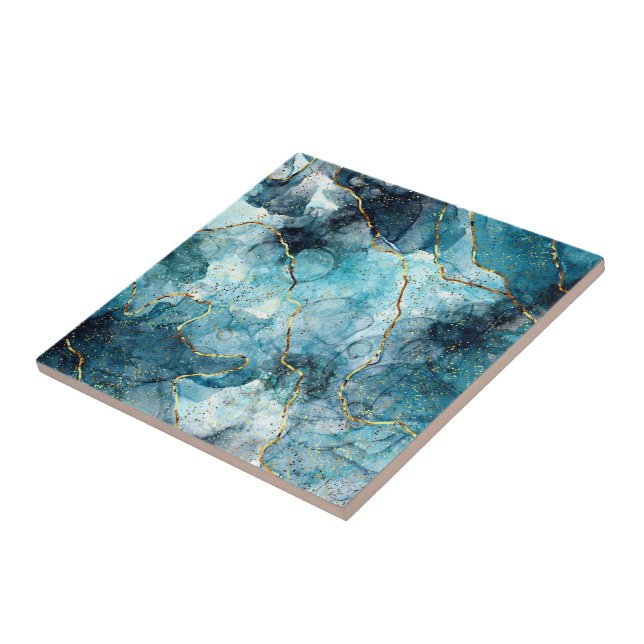 Blauer und goldener glänzender Marmor Fliese (Seite)