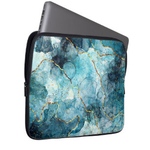 Blauer und goldener glänzender Marmor Laptopschutzhülle