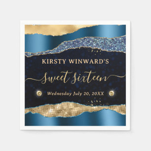 Blauer und goldener Glitter Glam Tränen Bokeh Swee Serviette