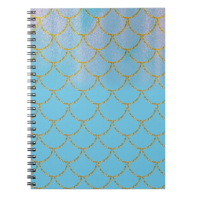 Blauer und goldener Iridescent Shimmer Meerjungfra Notizblock (Vorderseite)