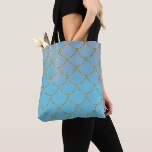 Blauer und goldener Iridescent Shimmer Meerjungfra Tasche