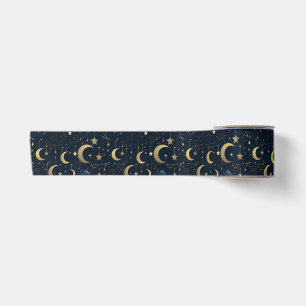 Blauer und goldener Mond und Sterne Satinband